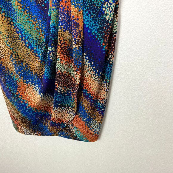 London Style Faux Wrap Dress Size 10 Colorful Artsy Abstract Print Belt Detail - Picture 4 of 7